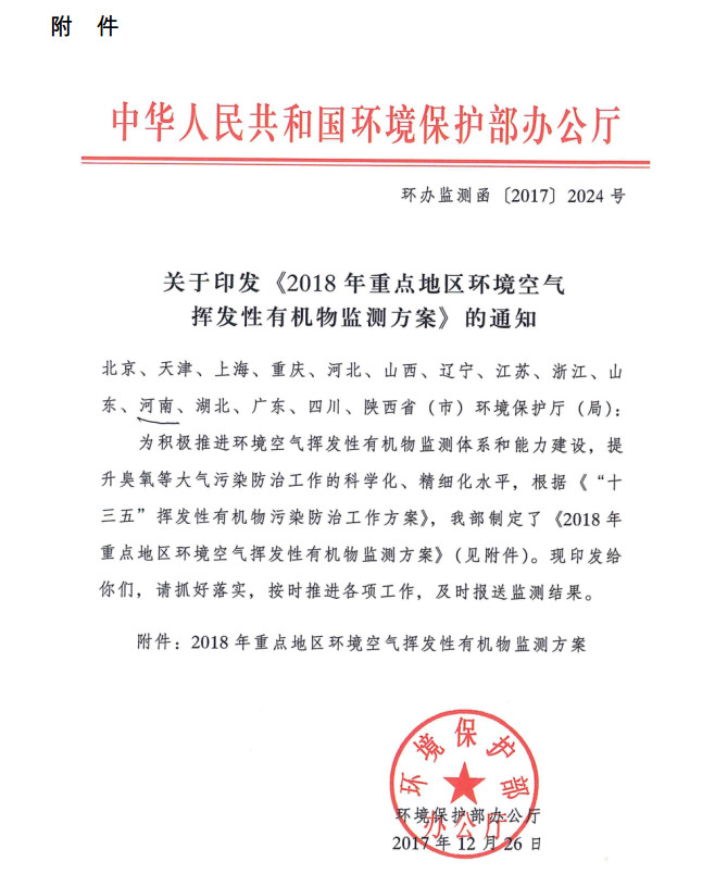 环境部新发布：2019年地级及以上城市环境空气挥发性有机物监测方案，附2018年方案要点对比
